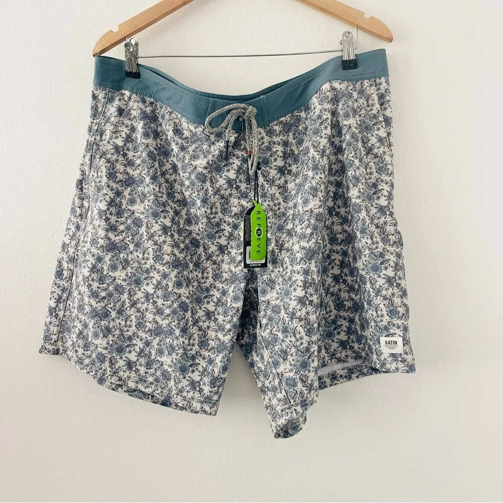 NWT Katin Posy Swim Trunk - Overcast Blue Floral